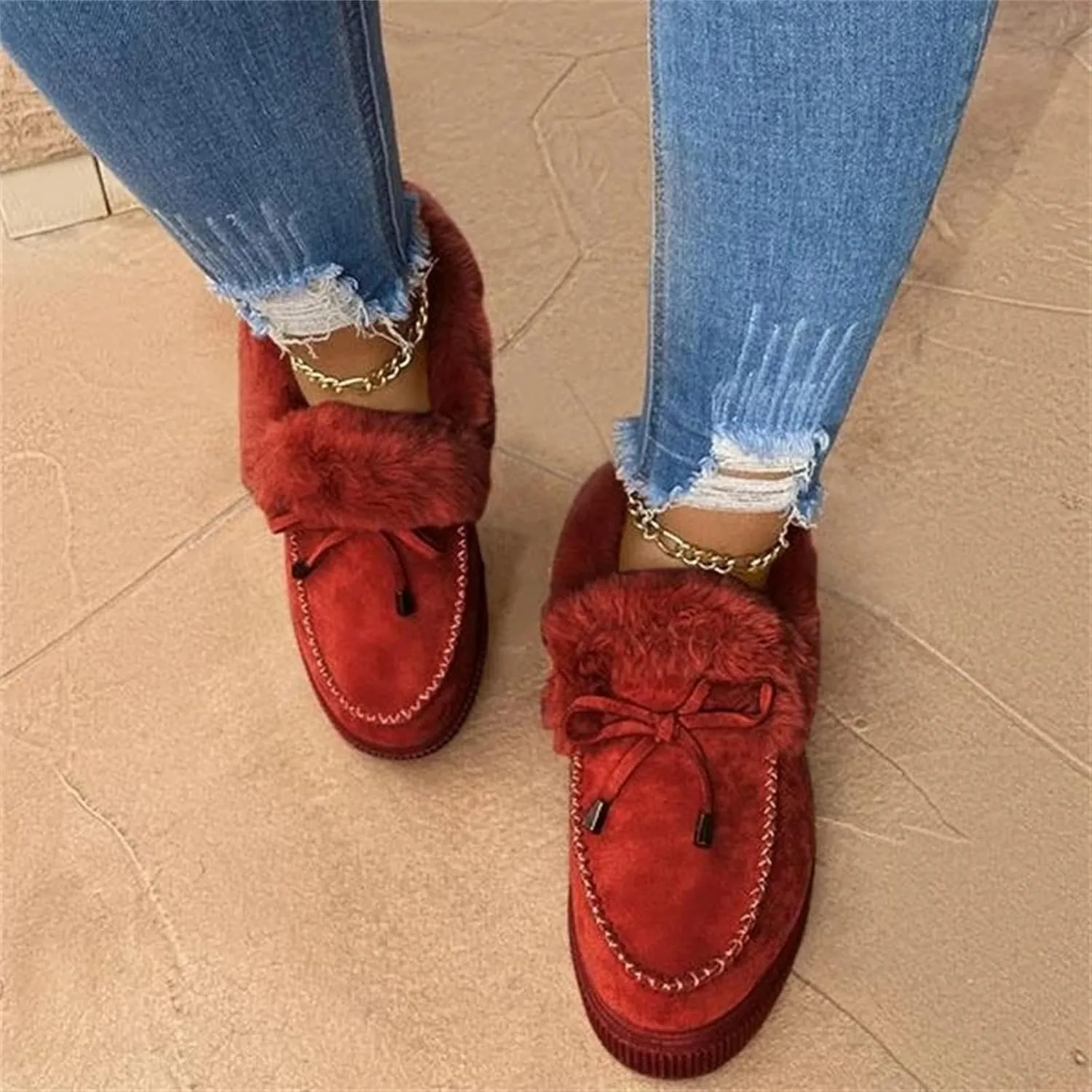 Ladmiple Winter Boots For Women Wide Width Snow Boots Warm Ankle Booties Comfort Slip On Outdoor Fur Lined Walking Shoes