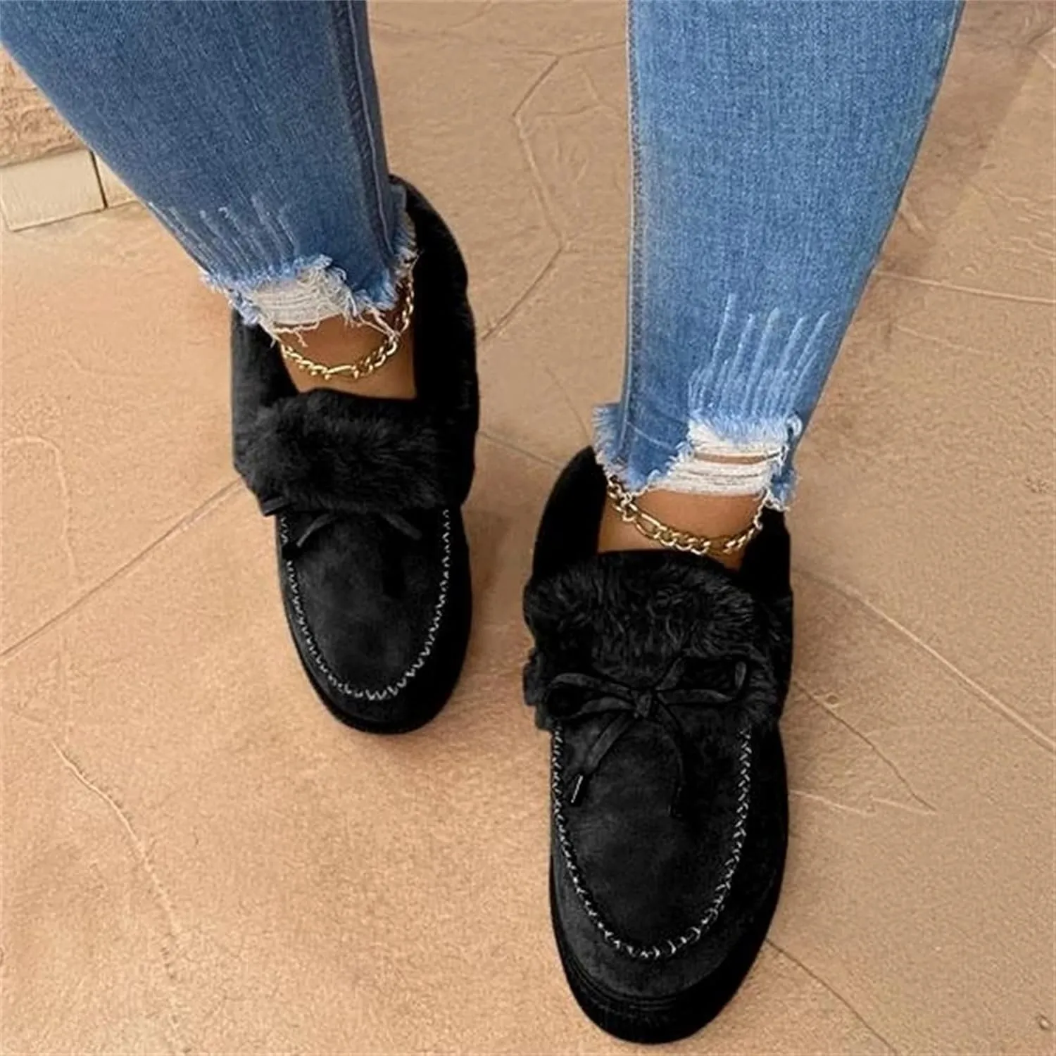 Ladmiple Winter Boots For Women Wide Width Snow Boots Warm Ankle Booties Comfort Slip On Outdoor Fur Lined Walking Shoes