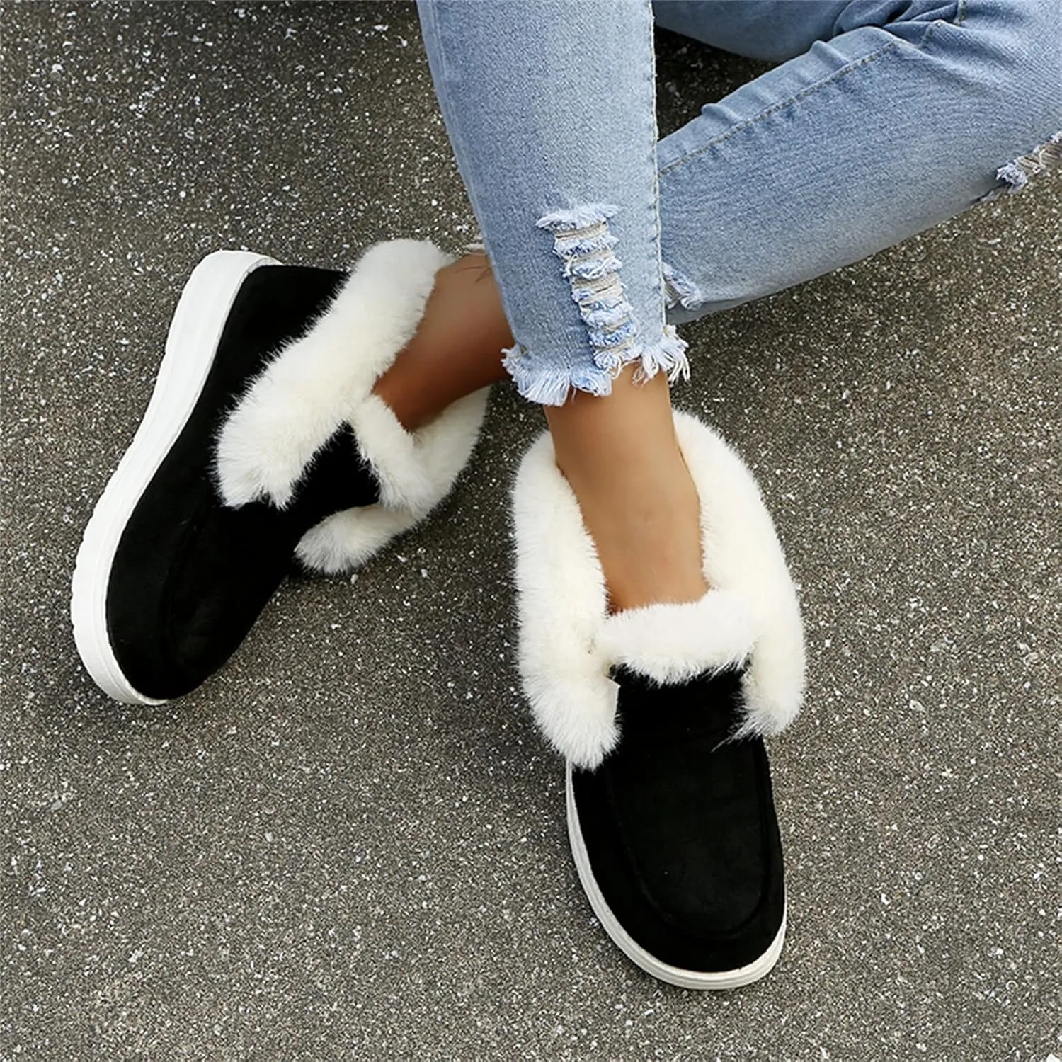 Ladmiple Winter Boots For Women With Fur Lined Slip On Warm Snow Ankle Booties Fashion Outdoor Comfortable Walking Shoes