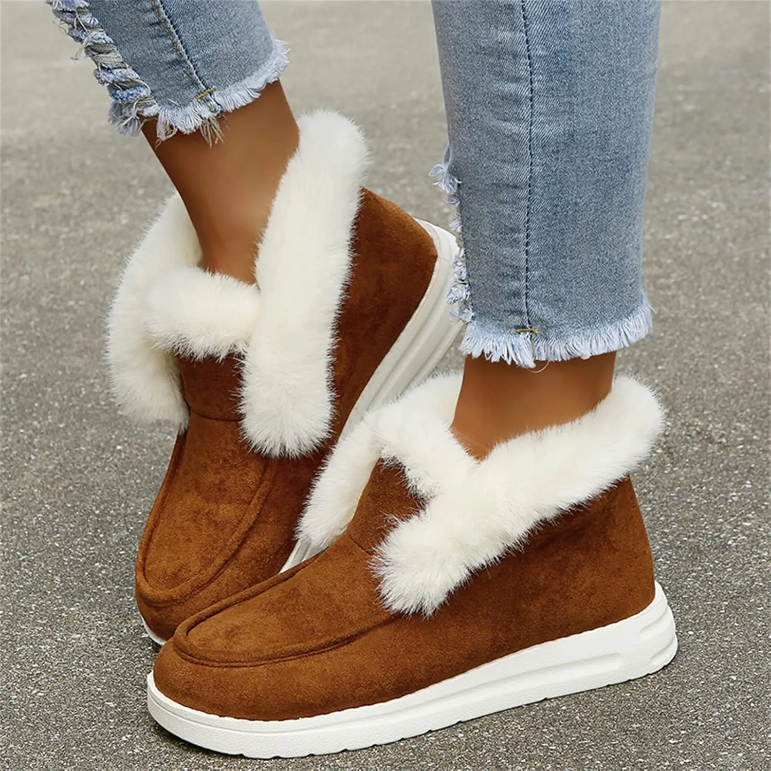 Ladmiple Winter Boots For Women With Fur Lined Slip On Warm Snow Ankle Booties Fashion Outdoor Comfortable Walking Shoes