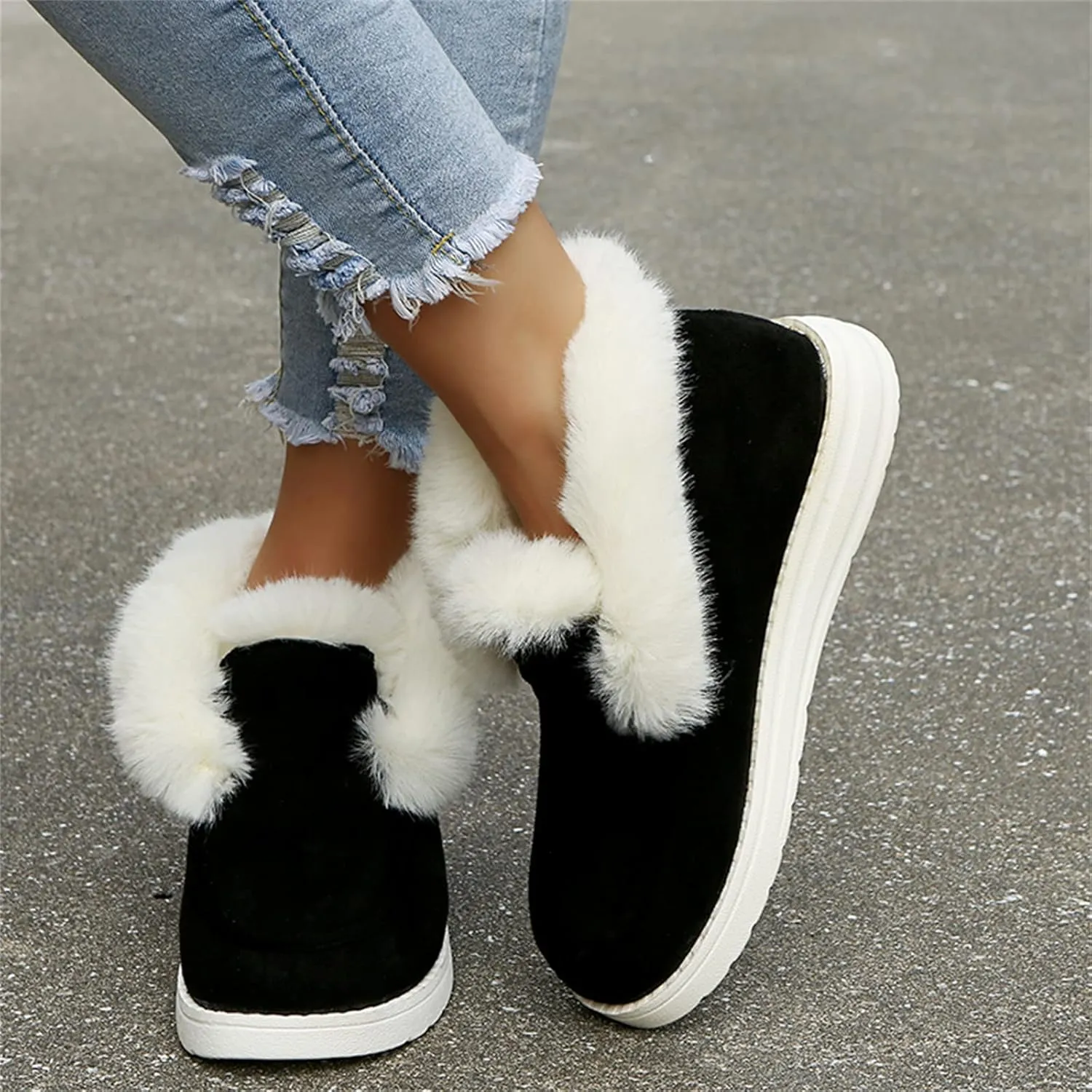Ladmiple Winter Boots For Women With Fur Lined Slip On Warm Snow Ankle Booties Fashion Outdoor Comfortable Walking Shoes