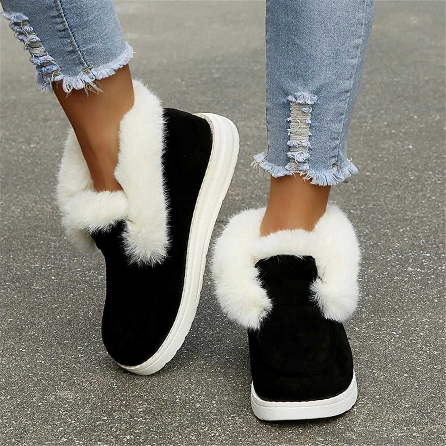 Ladmiple Winter Boots For Women With Fur Lined Slip On Warm Snow Ankle Booties Fashion Outdoor Comfortable Walking Shoes