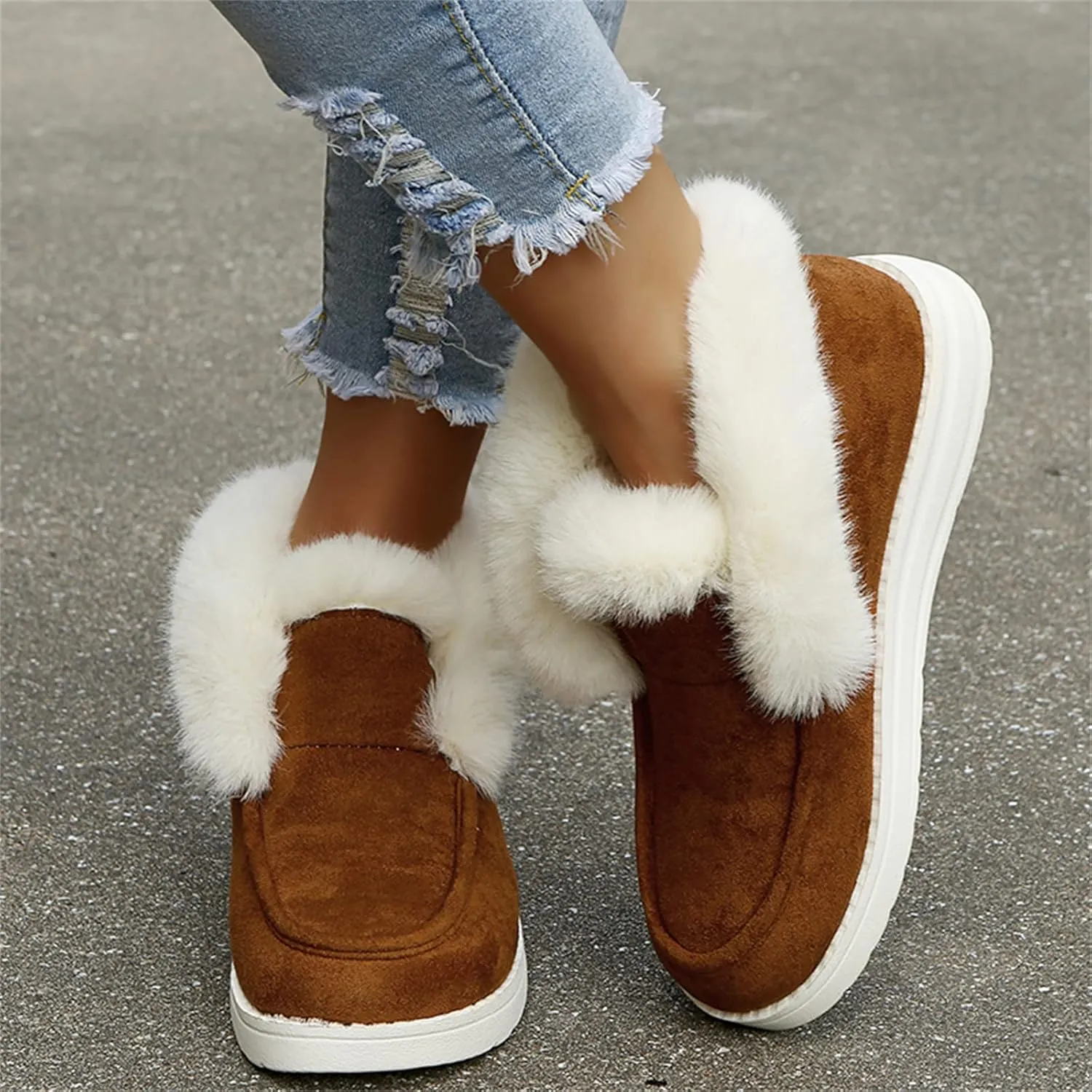 Ladmiple Winter Boots For Women With Fur Lined Slip On Warm Snow Ankle Booties Fashion Outdoor Comfortable Walking Shoes