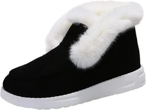 Ladmiple Winter Boots For Women With Fur Lined Slip On Warm Snow Ankle Booties Fashion Outdoor Comfortable Walking Shoes