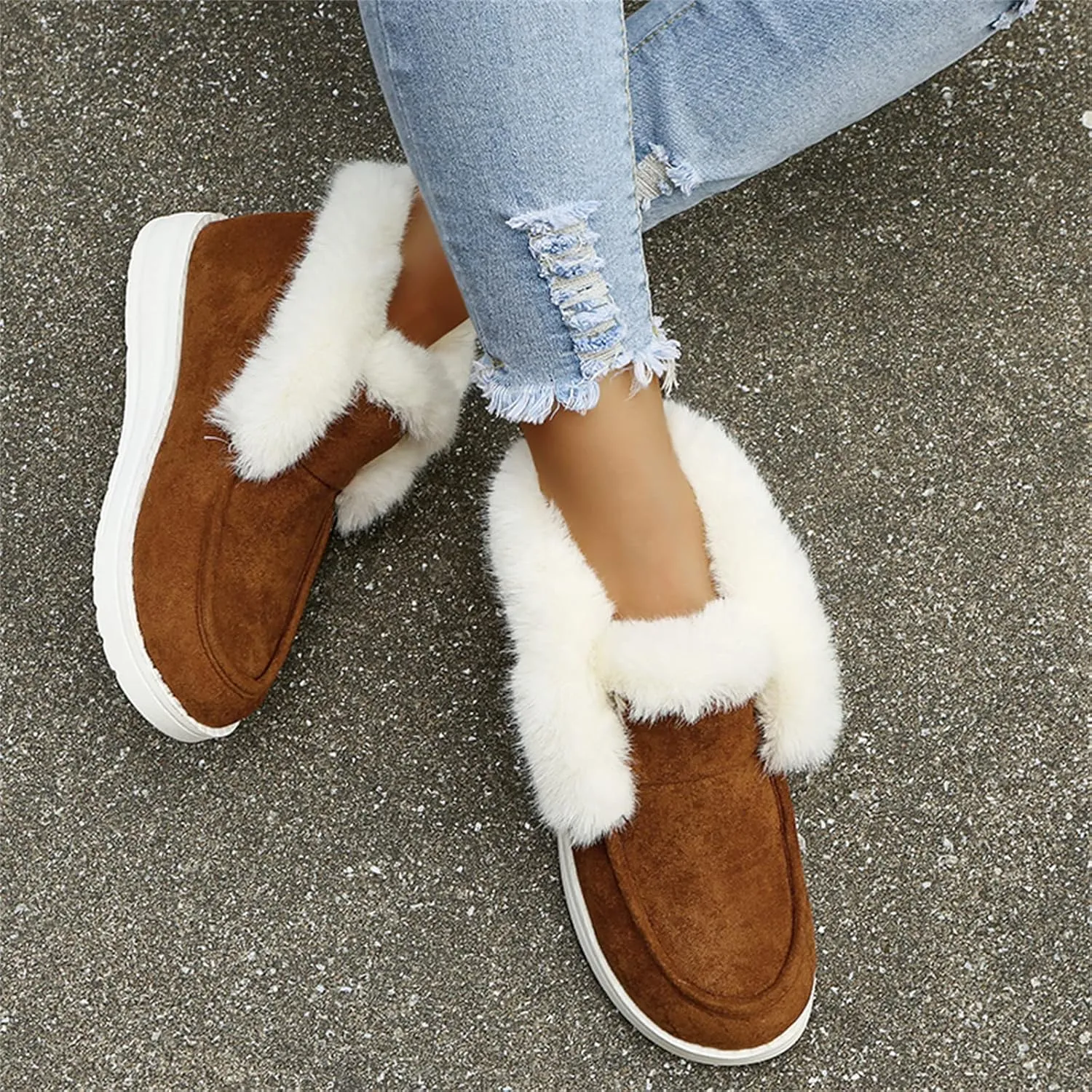 Ladmiple Winter Boots For Women With Fur Lined Slip On Warm Snow Ankle Booties Fashion Outdoor Comfortable Walking Shoes