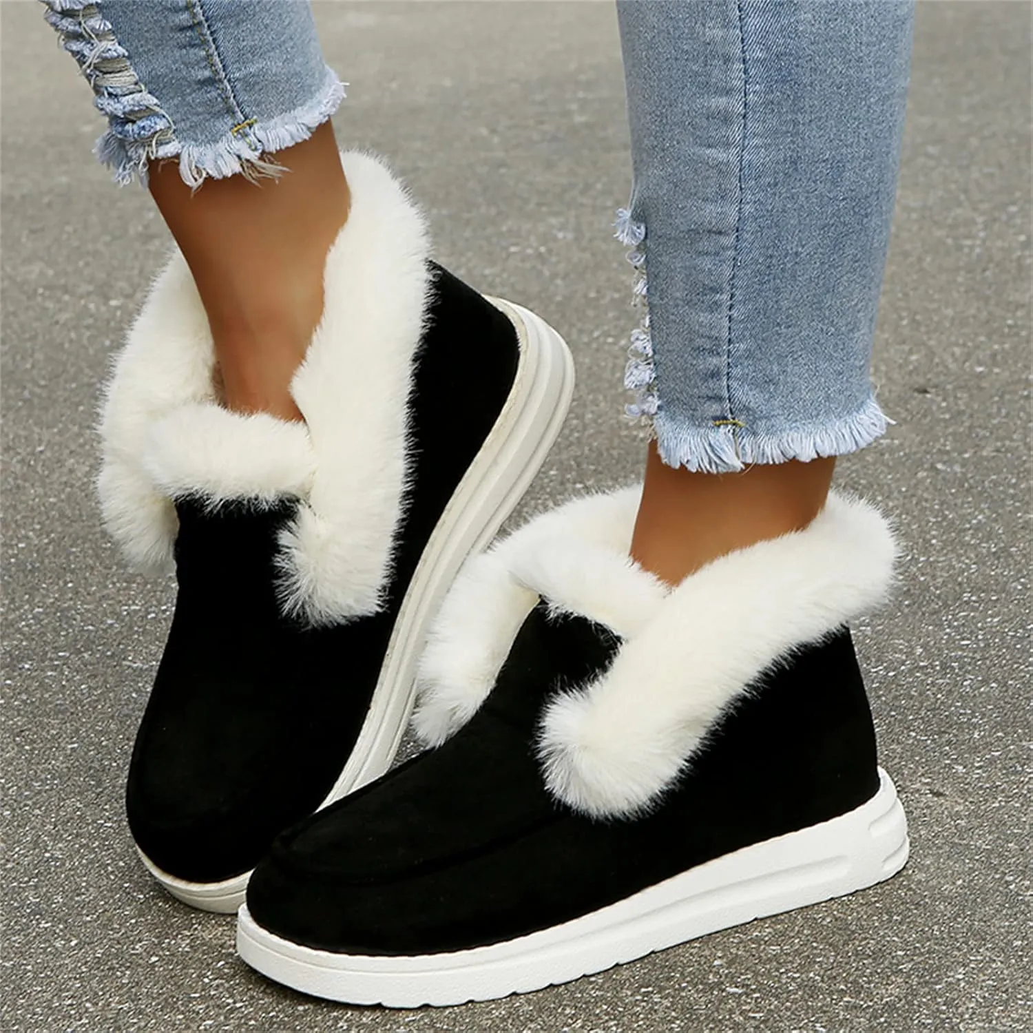 Ladmiple Winter Boots For Women With Fur Lined Slip On Warm Snow Ankle Booties Fashion Outdoor Comfortable Walking Shoes