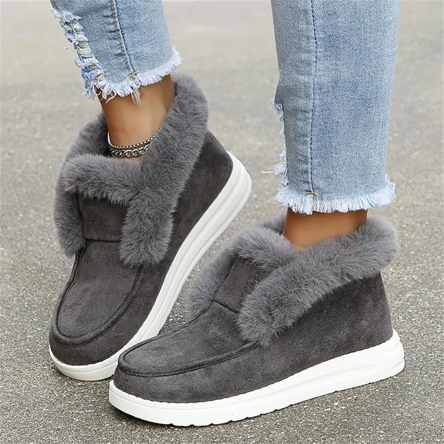 Ladmiple Winter Boots For Women With Fur Lined Slip On Warm Snow Ankle Booties Fashion Outdoor Comfortable Walking Shoes