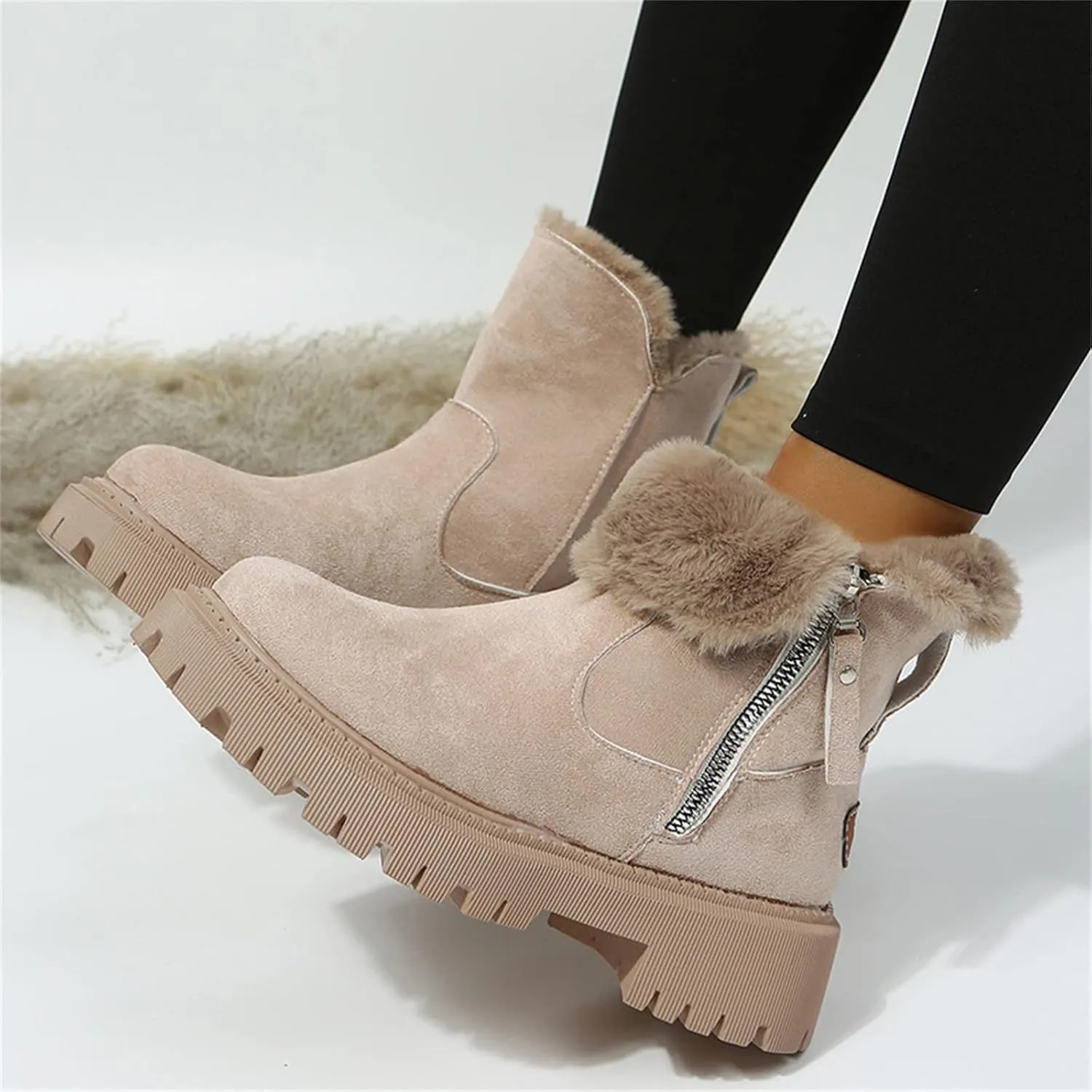 Ladmiple Winter Boots For Women With Fur Lined Snow Boots Warm Ankle Booties Comfortable Slip On Outdoor Walking Shoes