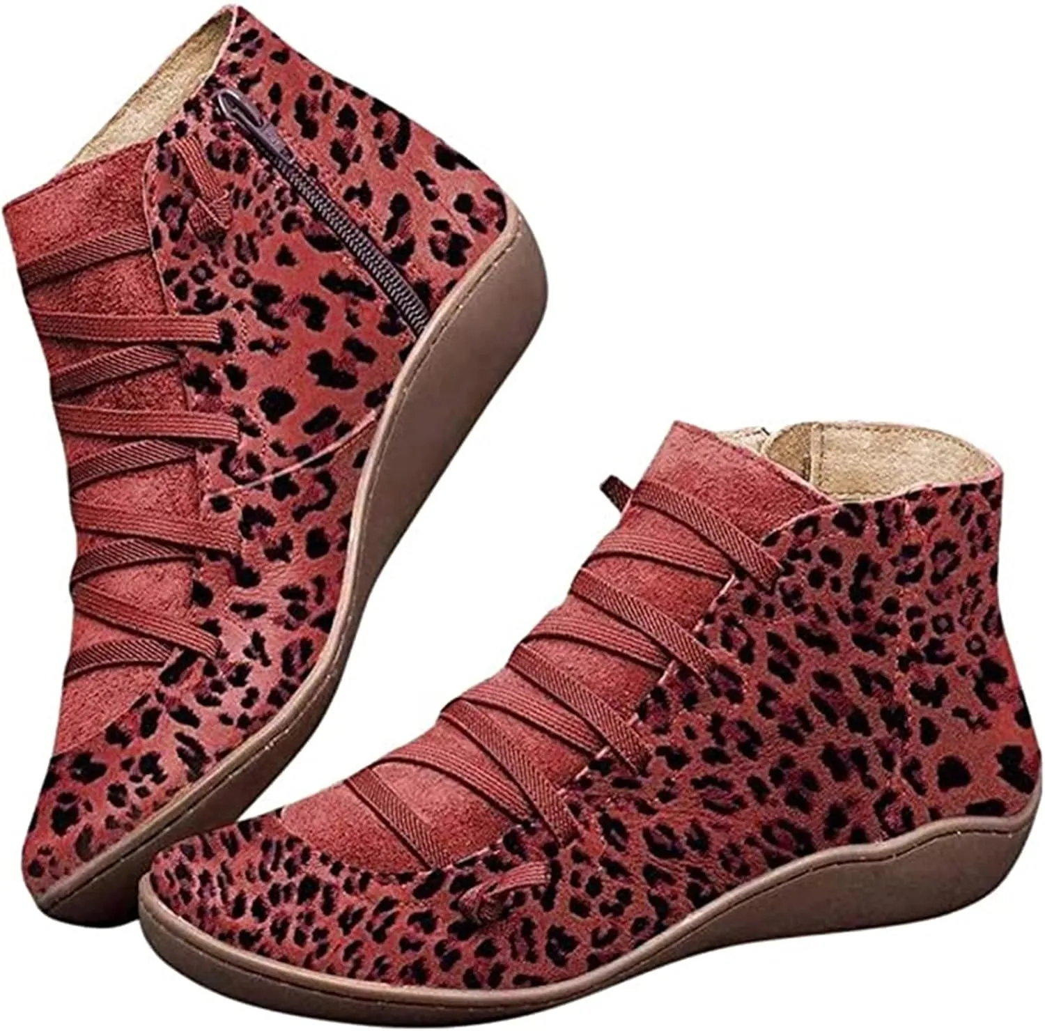 Lausiuoe Boots For Women Ankle Booties Flat Short Boots Side Zipper Shoes Western Casual Dressy Fashion Boot Pull-On