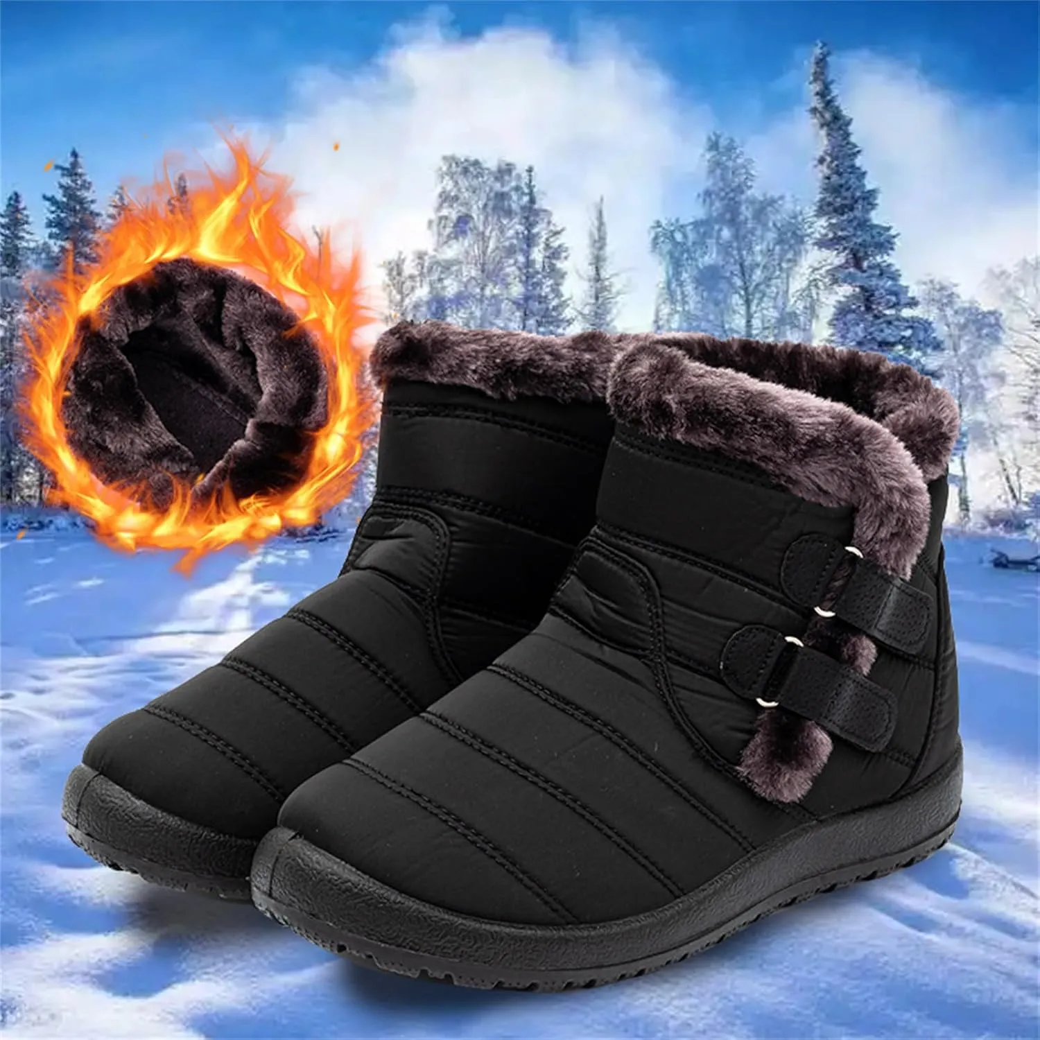 Lausiuoe Snow Boots For Women Waterproof Insulated Wide Width Winter Ankle Booties Warm Fur Lined Flat Outdoor Shoes