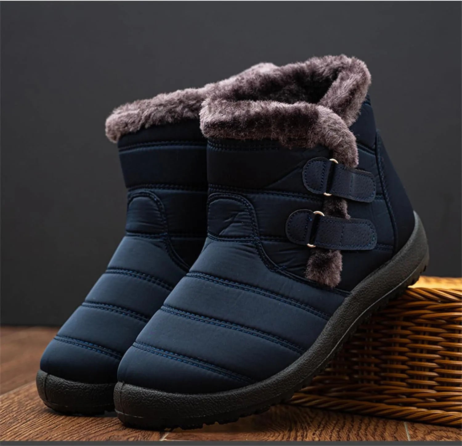 Lausiuoe Snow Boots For Women Waterproof Insulated Wide Width Winter Ankle Booties Warm Fur Lined Flat Outdoor Shoes