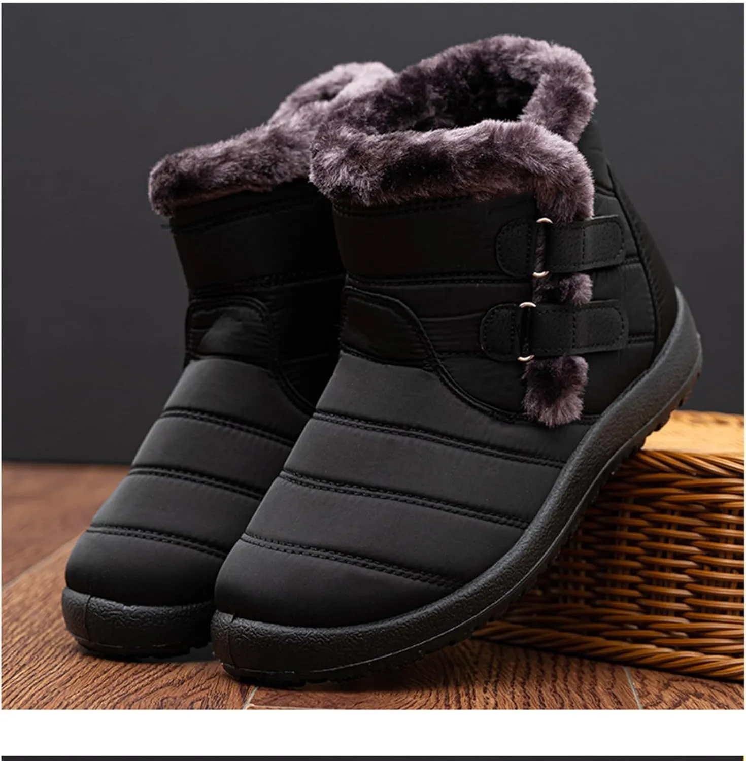 Lausiuoe Snow Boots For Women Waterproof Insulated Wide Width Winter Ankle Booties Warm Fur Lined Flat Outdoor Shoes