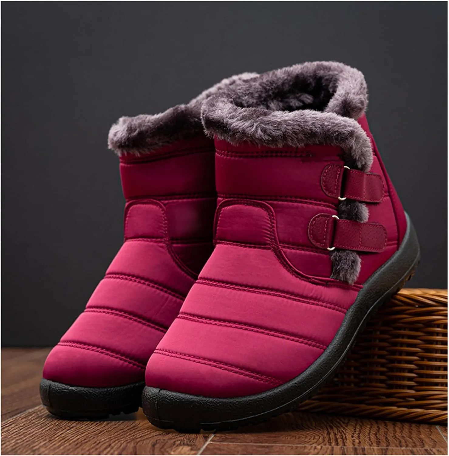 Lausiuoe Snow Boots For Women Waterproof Insulated Wide Width Winter Ankle Booties Warm Fur Lined Flat Outdoor Shoes
