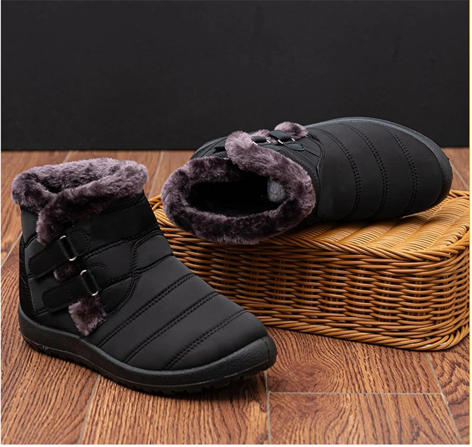 Lausiuoe Snow Boots For Women Waterproof Insulated Wide Width Winter Ankle Booties Warm Fur Lined Flat Outdoor Shoes
