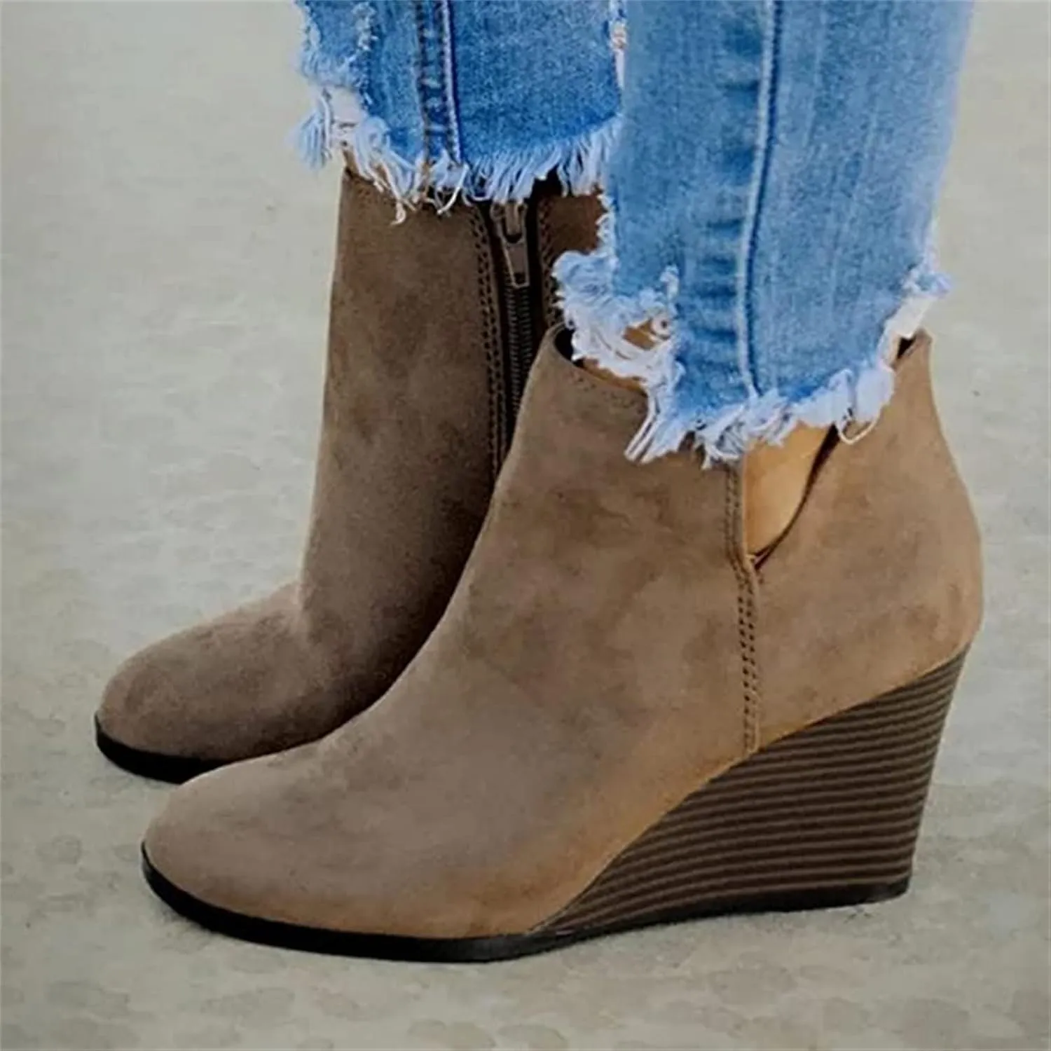 Lausiuoe Wedge Booties For Women Closed Toe Ankle Boots Low Heels Western Shoes Casual Dressy Platform Fall Booties