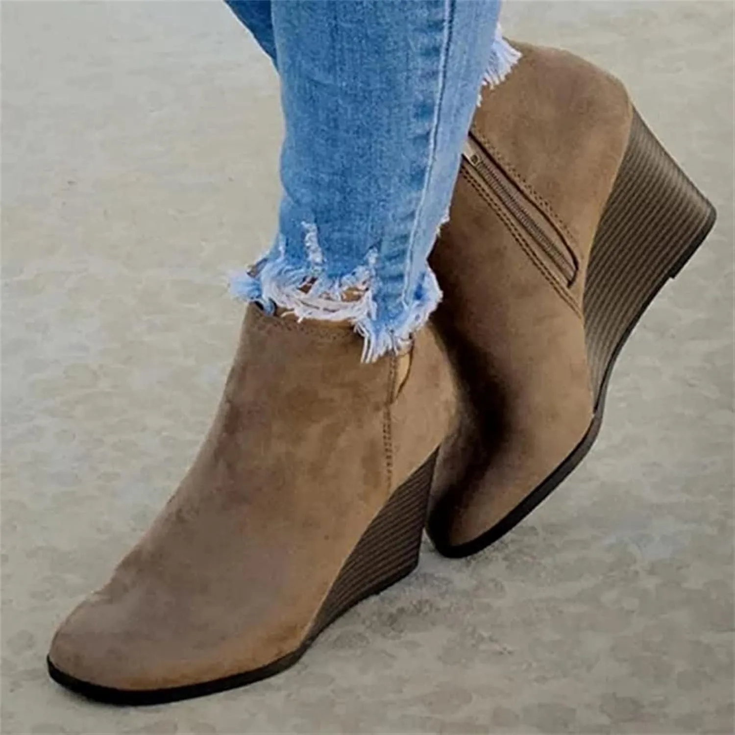 Lausiuoe Wedge Booties For Women Closed Toe Ankle Boots Low Heels Western Shoes Casual Dressy Platform Fall Booties