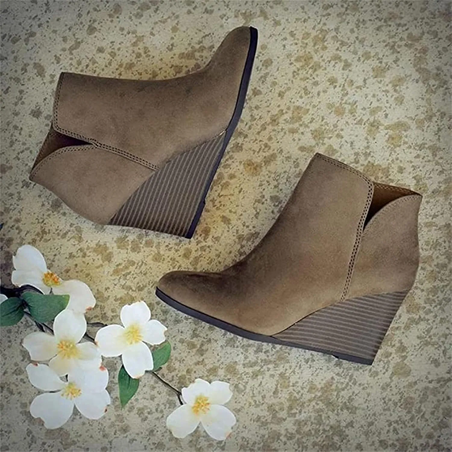 Lausiuoe Wedge Booties For Women Closed Toe Ankle Boots Low Heels Western Shoes Casual Dressy Platform Fall Booties