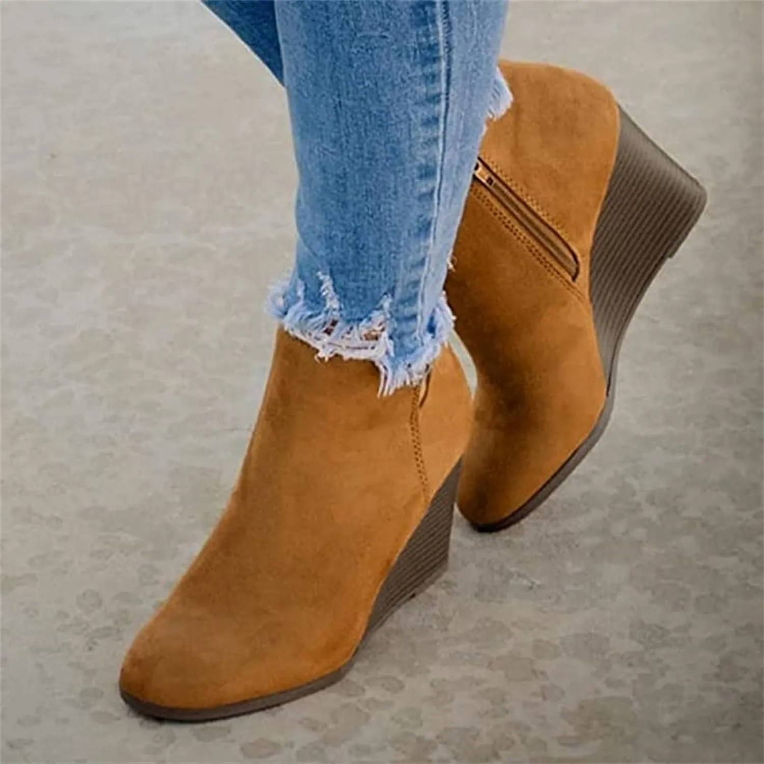 Lausiuoe Wedge Booties For Women Closed Toe Ankle Boots Slip on Casual Fashion Platform Western Heeled Fall Booties