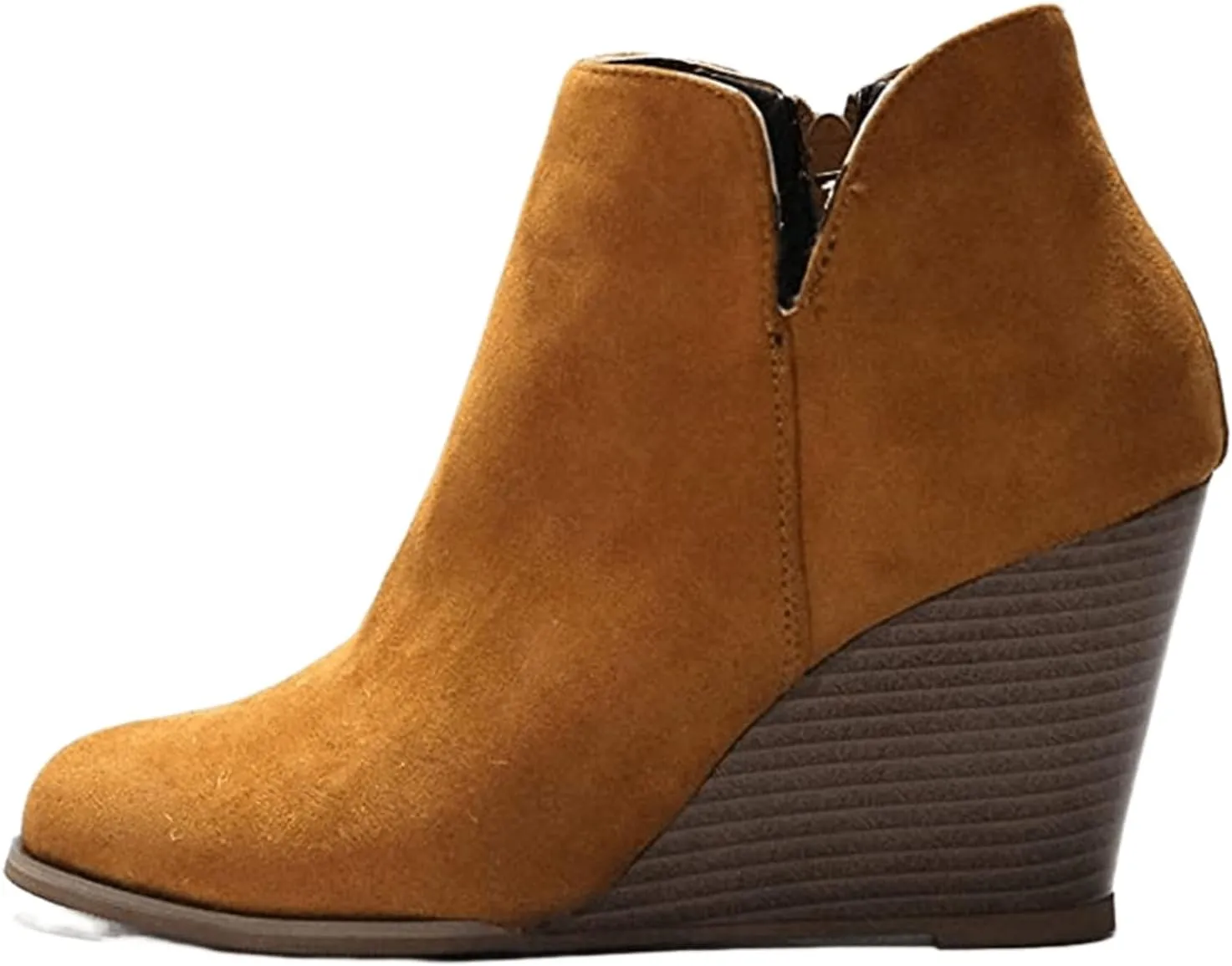 Lausiuoe Wedge Booties For Women Closed Toe Ankle Boots Slip on Casual Fashion Platform Western Heeled Fall Booties