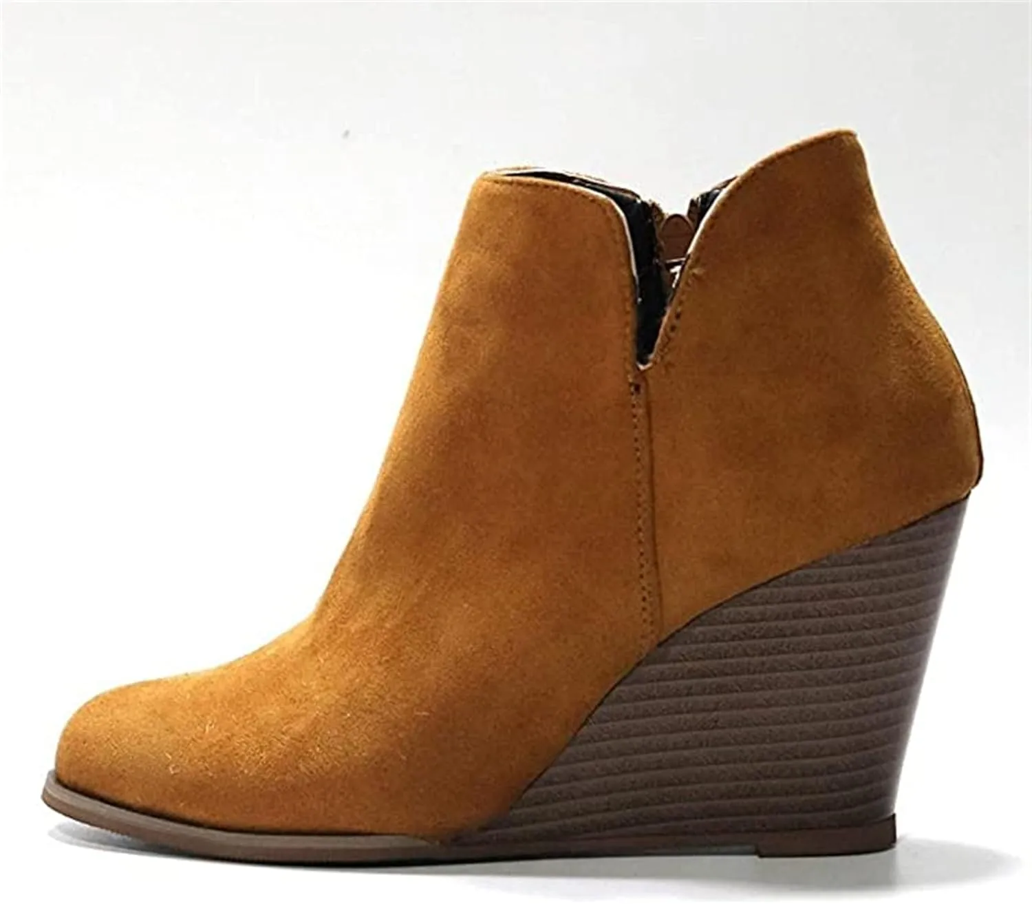 Lausiuoe Wedge Booties For Women Closed Toe Ankle Boots Slip on Casual Fashion Platform Western Heeled Fall Booties