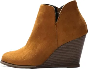 Lausiuoe Wedge Booties For Women Closed Toe Ankle Boots Slip on Casual Fashion Platform Western Heeled Fall Booties
