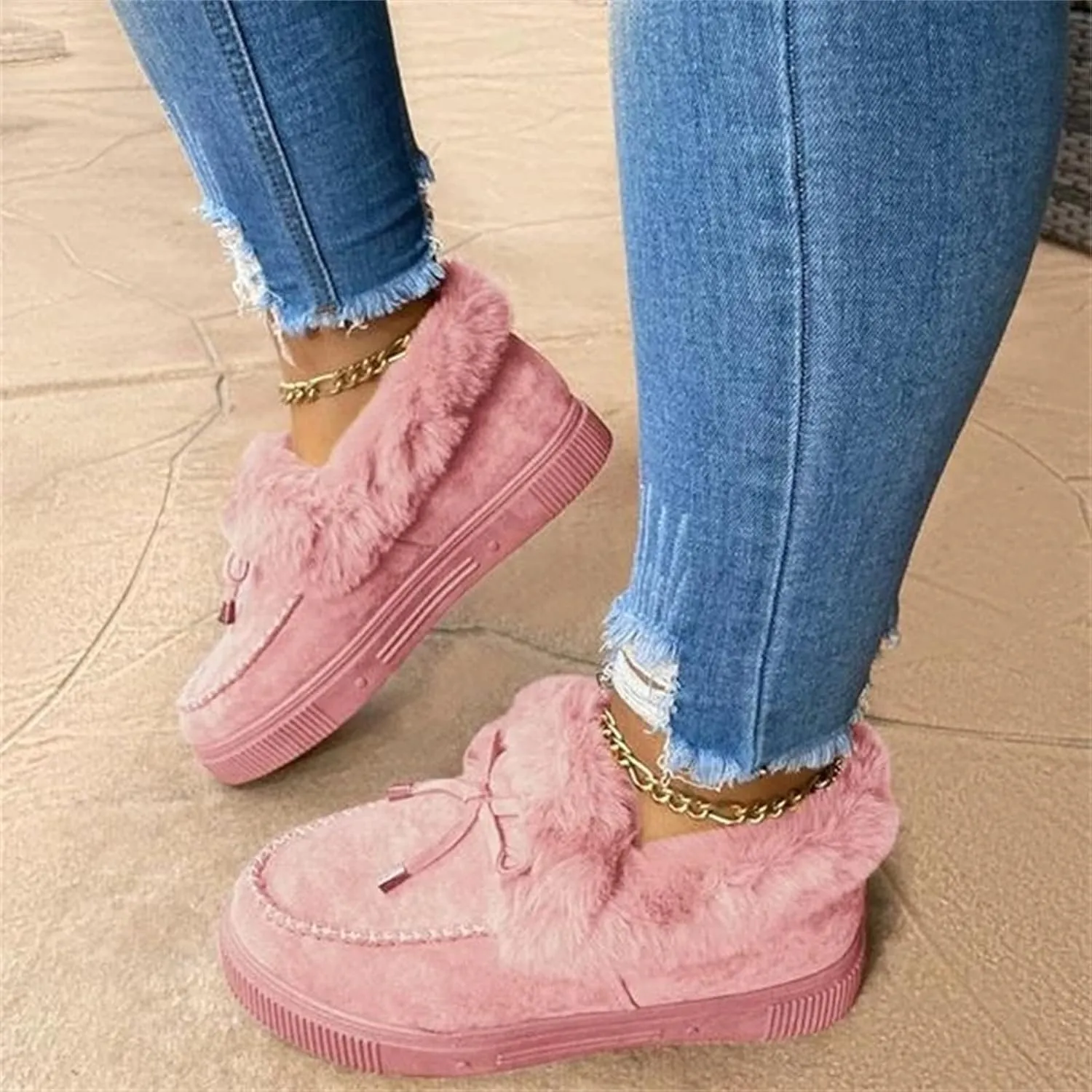 Lausiuoe Winter Boots For Women 2022 With Fur Fluffy Fuzzy Ankle Booties Soft Outdoor Shoes Fashion Casual Walking Shoes