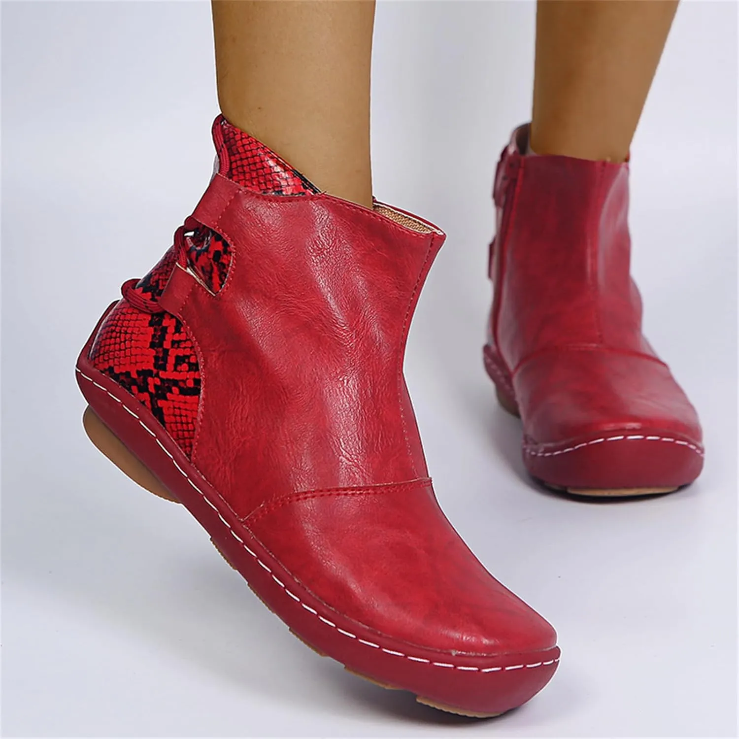 Lausiuoe Womens Boots Ankle Low Heel Pump Ankle Boots Chunky Block Slip on Cutout Closed Toe Stacked Heel Booties Shoes