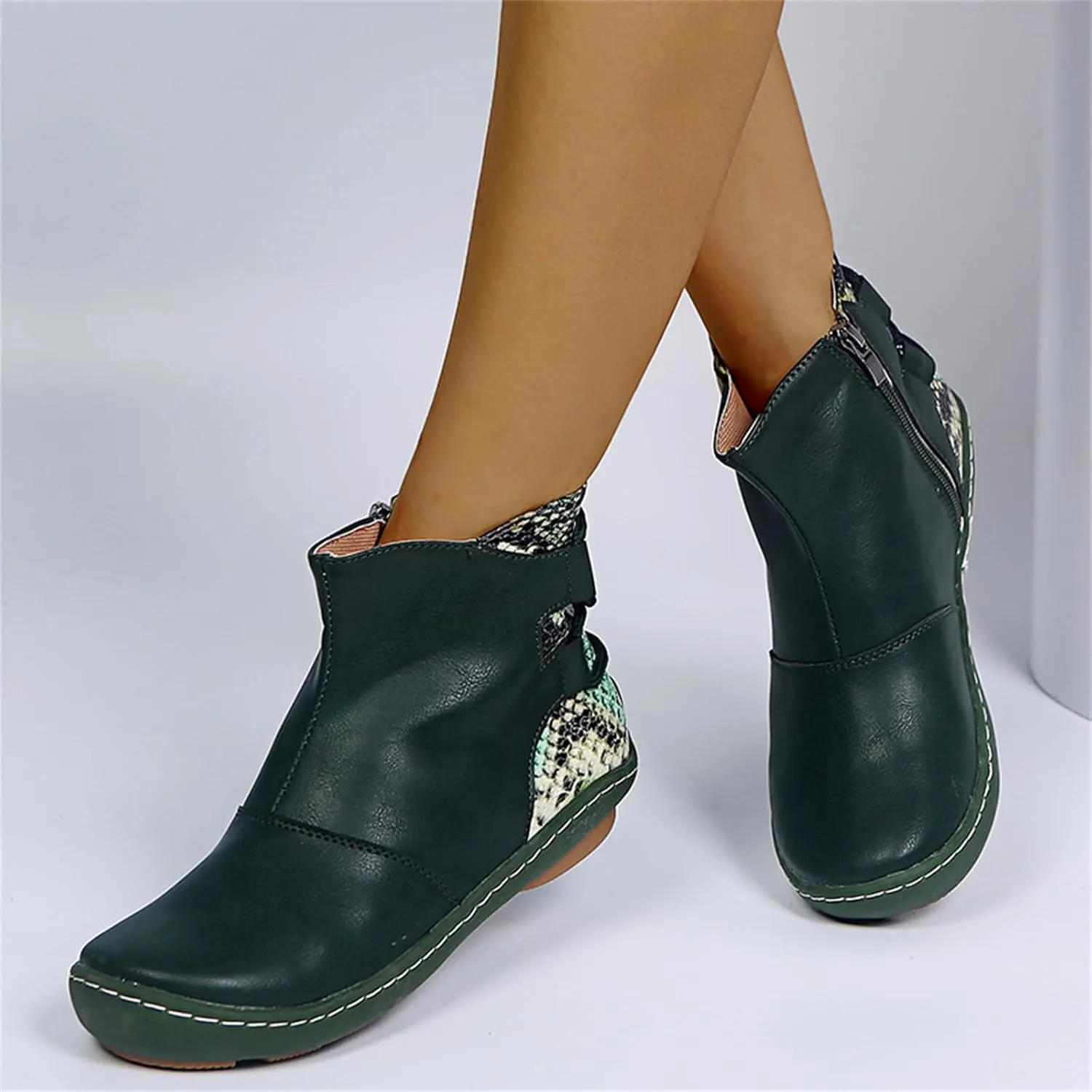Lausiuoe Womens Boots Ankle Low Heel Pump Ankle Boots Chunky Block Slip on Cutout Closed Toe Stacked Heel Booties Shoes
