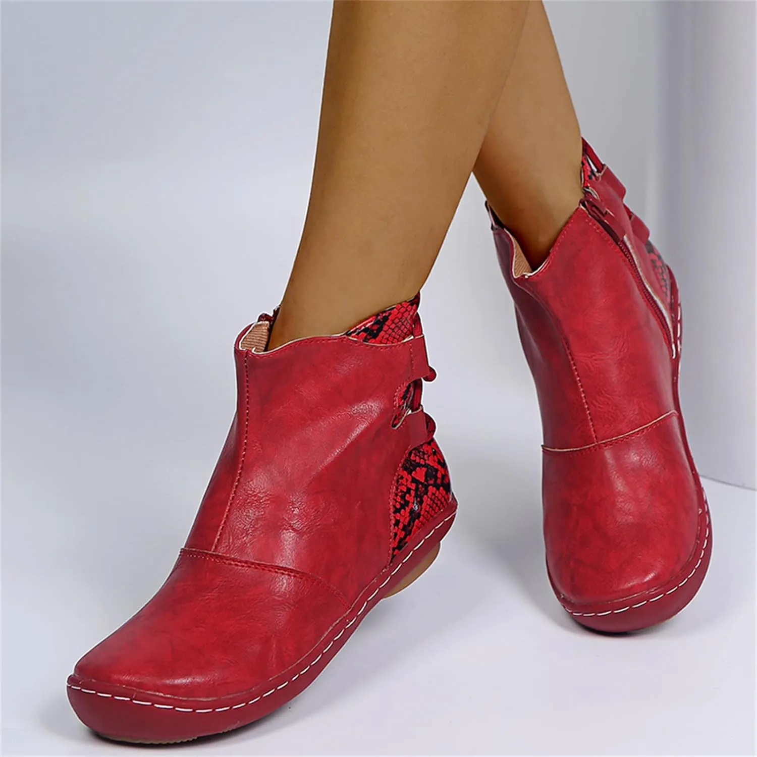 Lausiuoe Womens Boots Ankle Low Heel Pump Ankle Boots Chunky Block Slip on Cutout Closed Toe Stacked Heel Booties Shoes