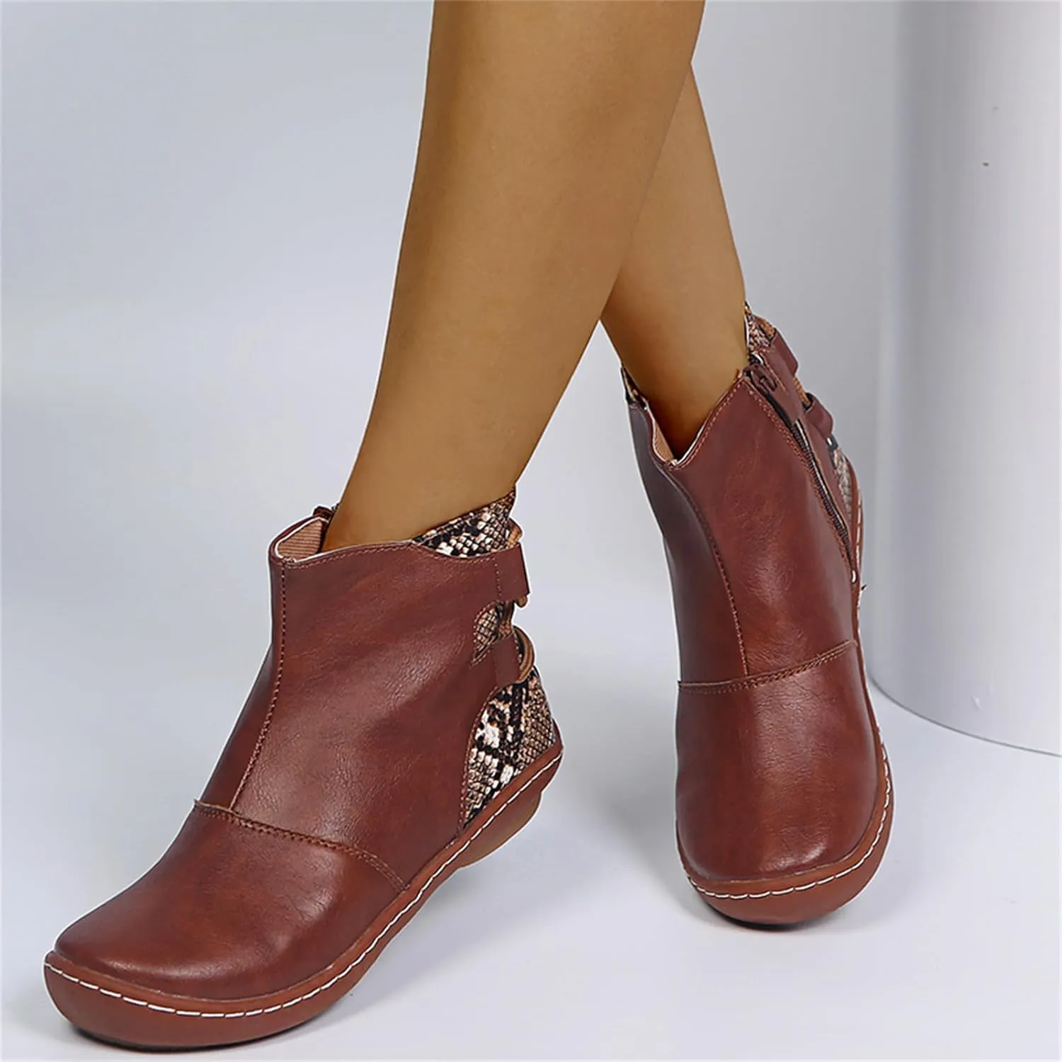 Lausiuoe Womens Boots Ankle Low Heel Pump Ankle Boots Chunky Block Slip on Cutout Closed Toe Stacked Heel Booties Shoes