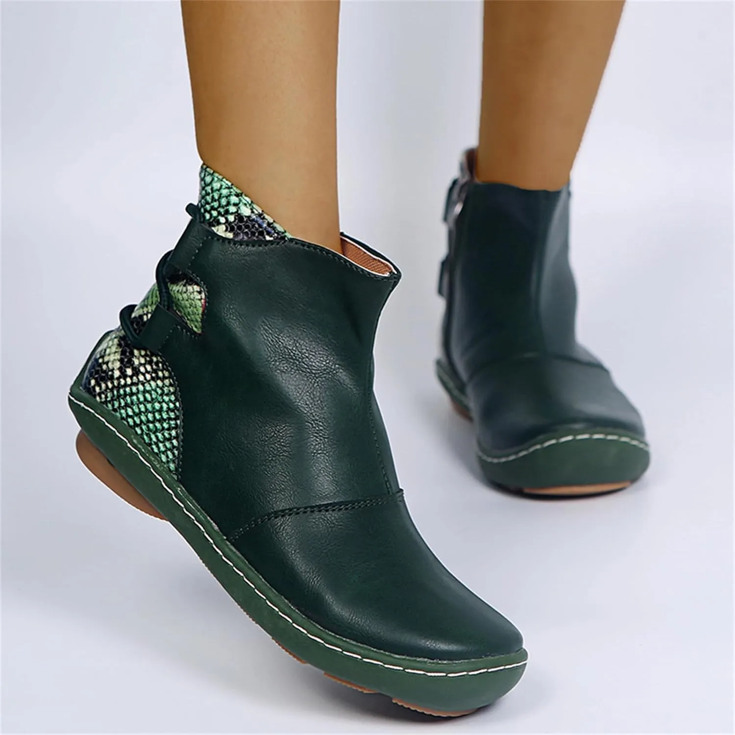 Lausiuoe Womens Boots Ankle Low Heel Pump Ankle Boots Chunky Block Slip on Cutout Closed Toe Stacked Heel Booties Shoes