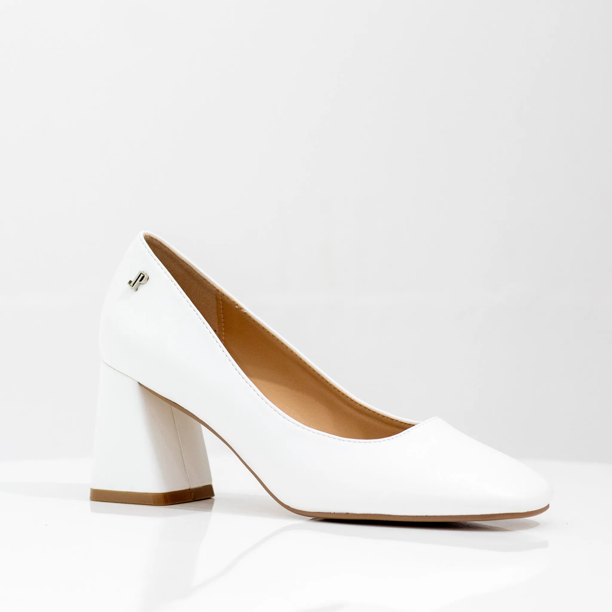 Lopa 7cm block heel PU court shoe white