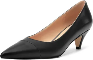 Low Heel Pumps for Women, Closed Pointed Toe Slip On Solid Matte Kitten Low Heel Dress Shoes 2 Inch