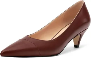 Low Heel Pumps for Women, Closed Pointed Toe Slip On Solid Matte Kitten Low Heel Dress Shoes 2 Inch