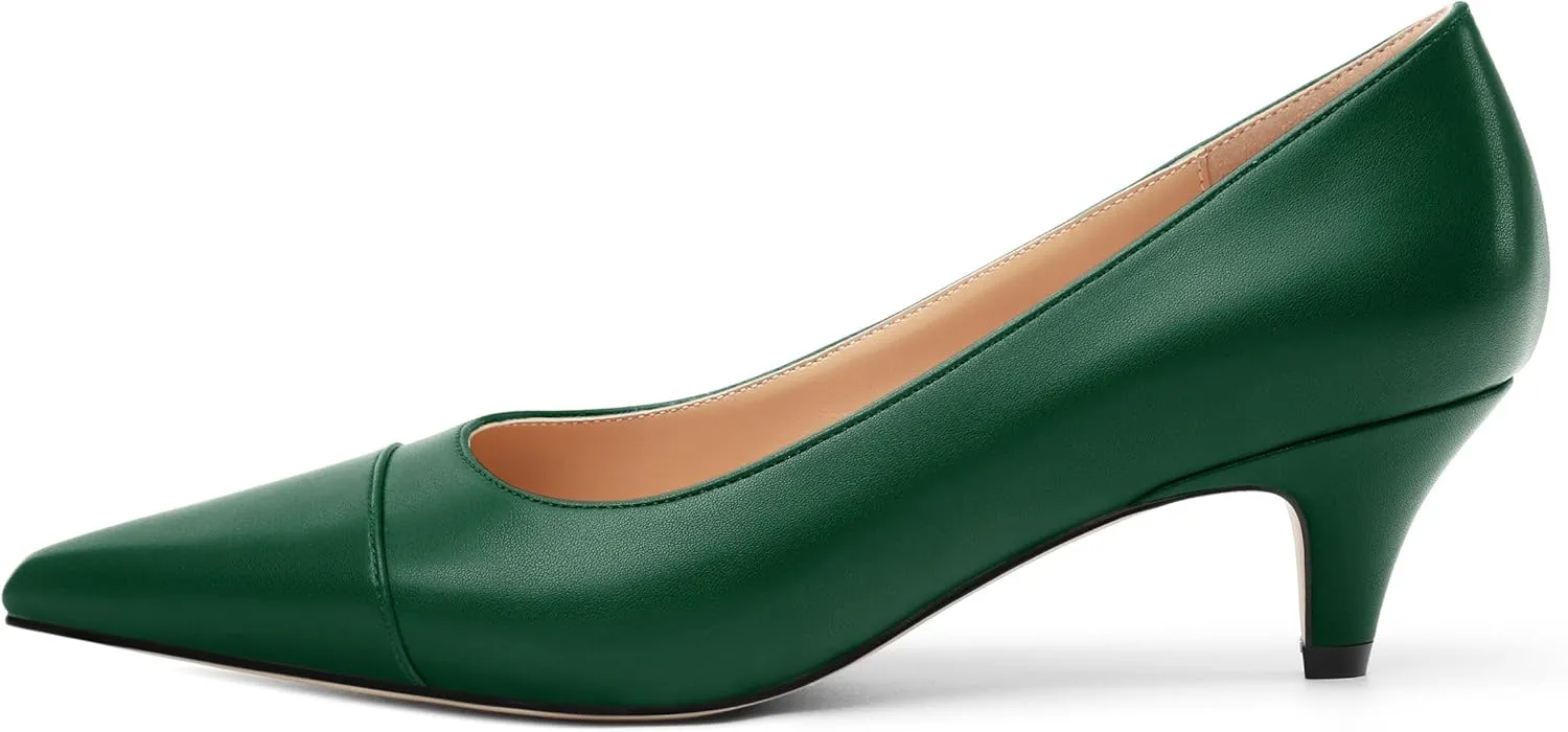 Low Heel Pumps for Women, Closed Pointed Toe Slip On Solid Matte Kitten Low Heel Dress Shoes 2 Inch
