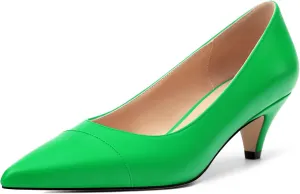 Low Heel Pumps for Women, Closed Pointed Toe Slip On Solid Matte Kitten Low Heel Dress Shoes 2 Inch