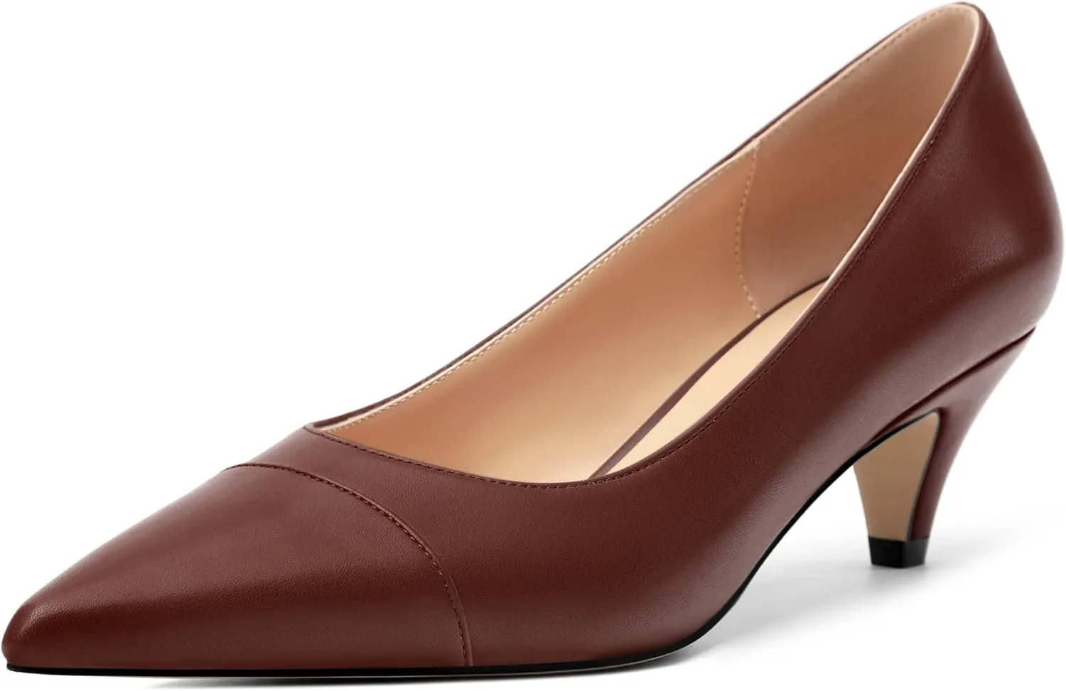 Low Heel Pumps for Women, Closed Pointed Toe Slip On Solid Matte Kitten Low Heel Dress Shoes 2 Inch