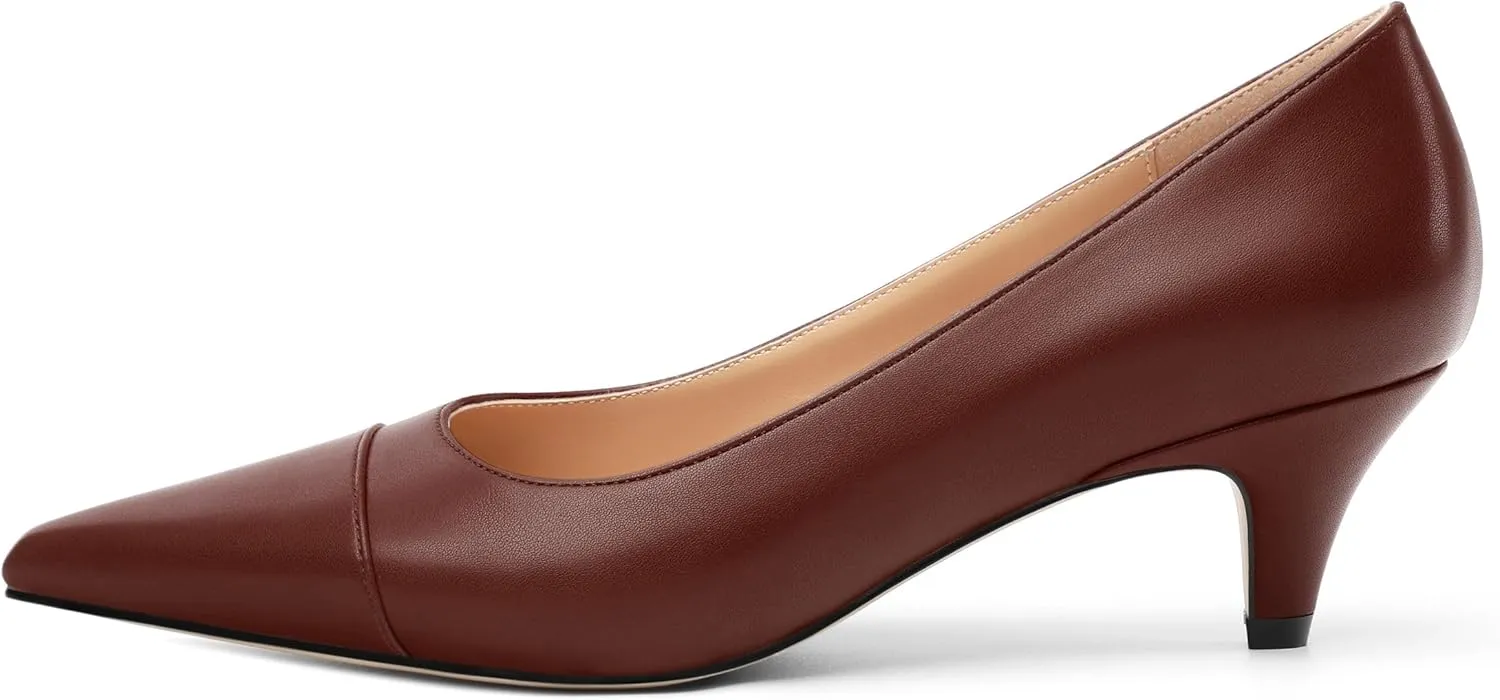 Low Heel Pumps for Women, Closed Pointed Toe Slip On Solid Matte Kitten Low Heel Dress Shoes 2 Inch