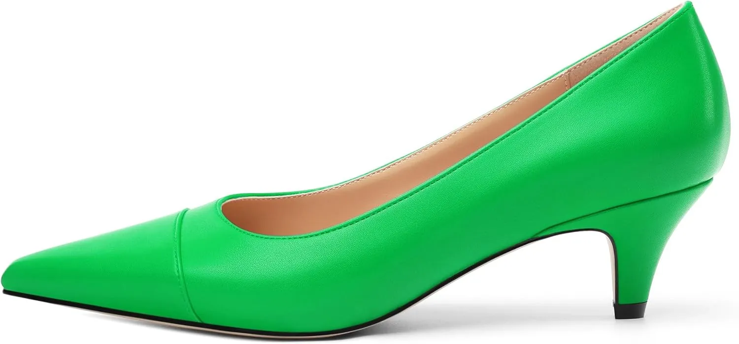 Low Heel Pumps for Women, Closed Pointed Toe Slip On Solid Matte Kitten Low Heel Dress Shoes 2 Inch