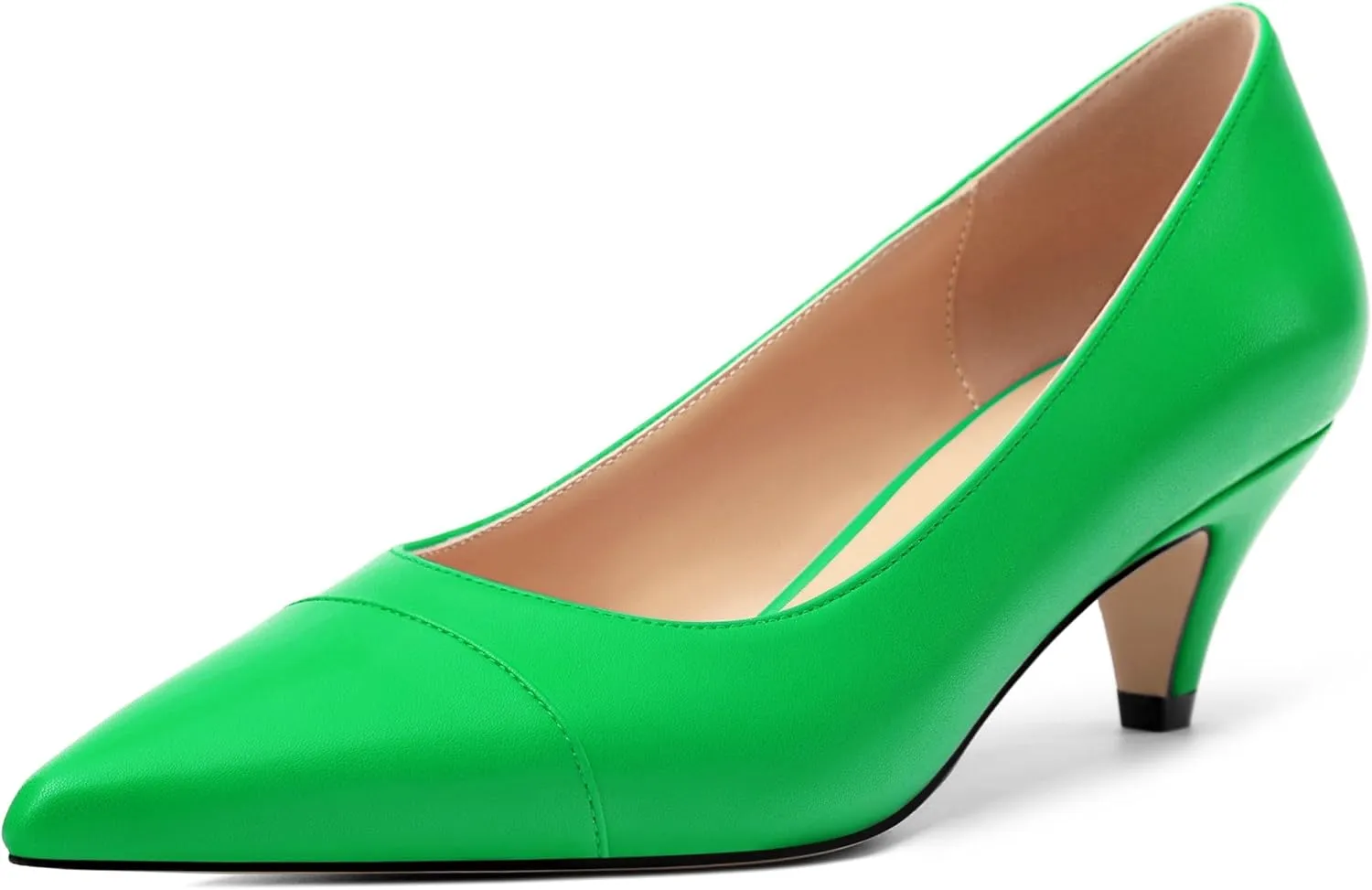 Low Heel Pumps for Women, Closed Pointed Toe Slip On Solid Matte Kitten Low Heel Dress Shoes 2 Inch