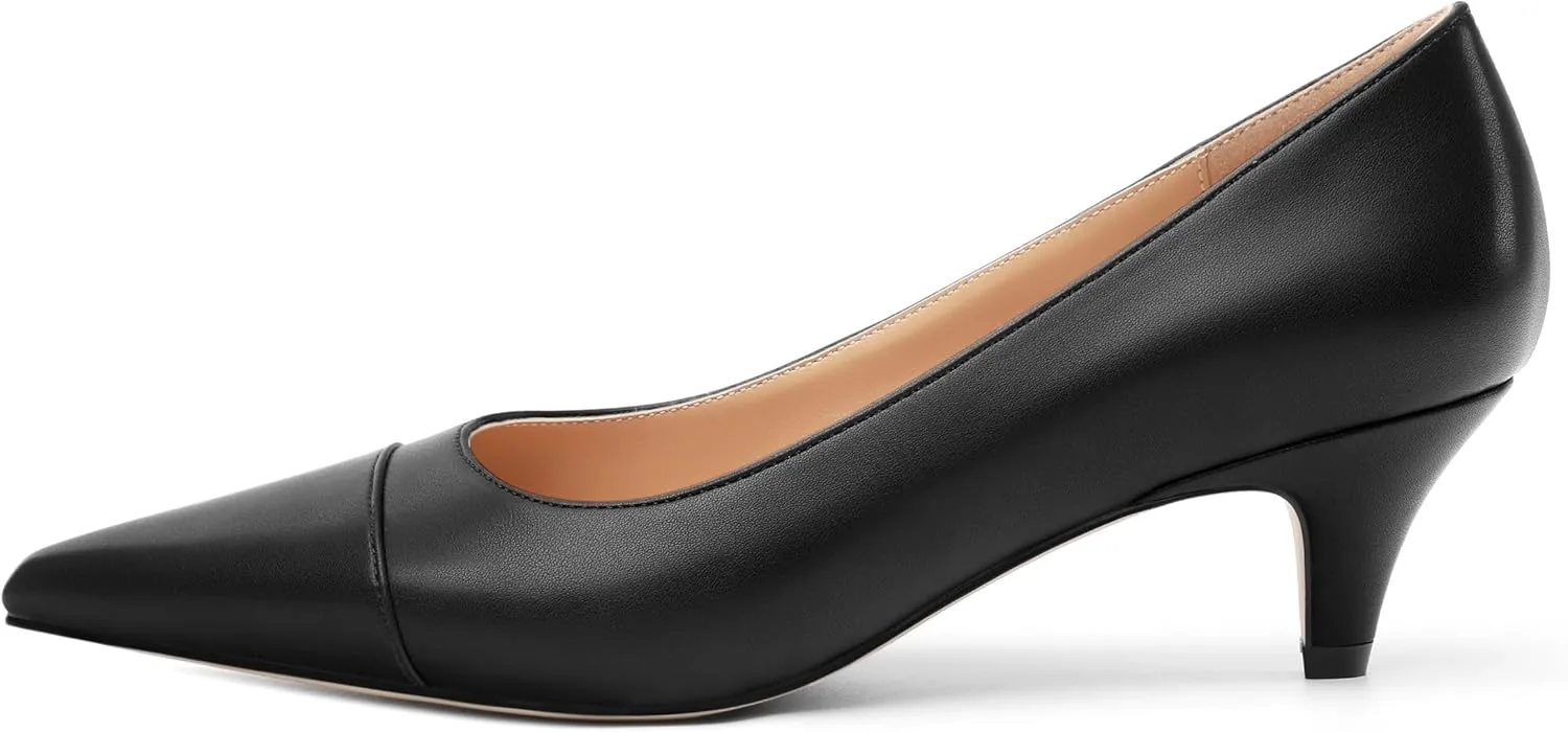 Low Heel Pumps for Women, Closed Pointed Toe Slip On Solid Matte Kitten Low Heel Dress Shoes 2 Inch