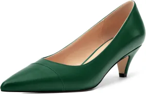 Low Heel Pumps for Women, Closed Pointed Toe Slip On Solid Matte Kitten Low Heel Dress Shoes 2 Inch