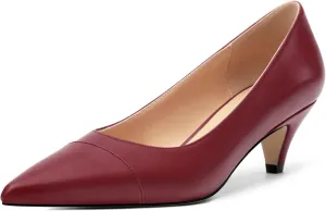 Low Heel Pumps for Women, Closed Pointed Toe Slip On Solid Matte Kitten Low Heel Dress Shoes 2 Inch
