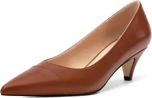 Low Heel Pumps for Women, Closed Pointed Toe Slip On Solid Matte Kitten Low Heel Dress Shoes 2 Inch