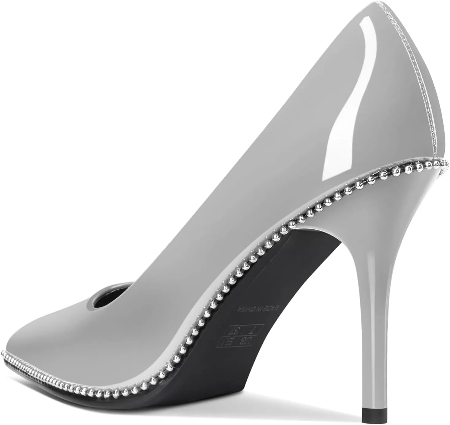 Mallyteeds Stiletto High Heels Pumps for Women 3.6 Inch Closed Toe Slip-on Beaded Pumps Party Wedding Dress Shoes Bride