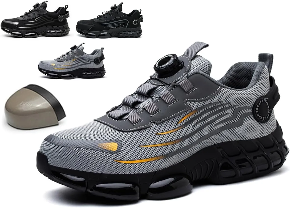 Men's and Women's Steel Toe Safety Work Shoes,Comfortable and Lightweight Slip-On Air Cushion,Anti-Smash and Anti-Puncture Indestructible