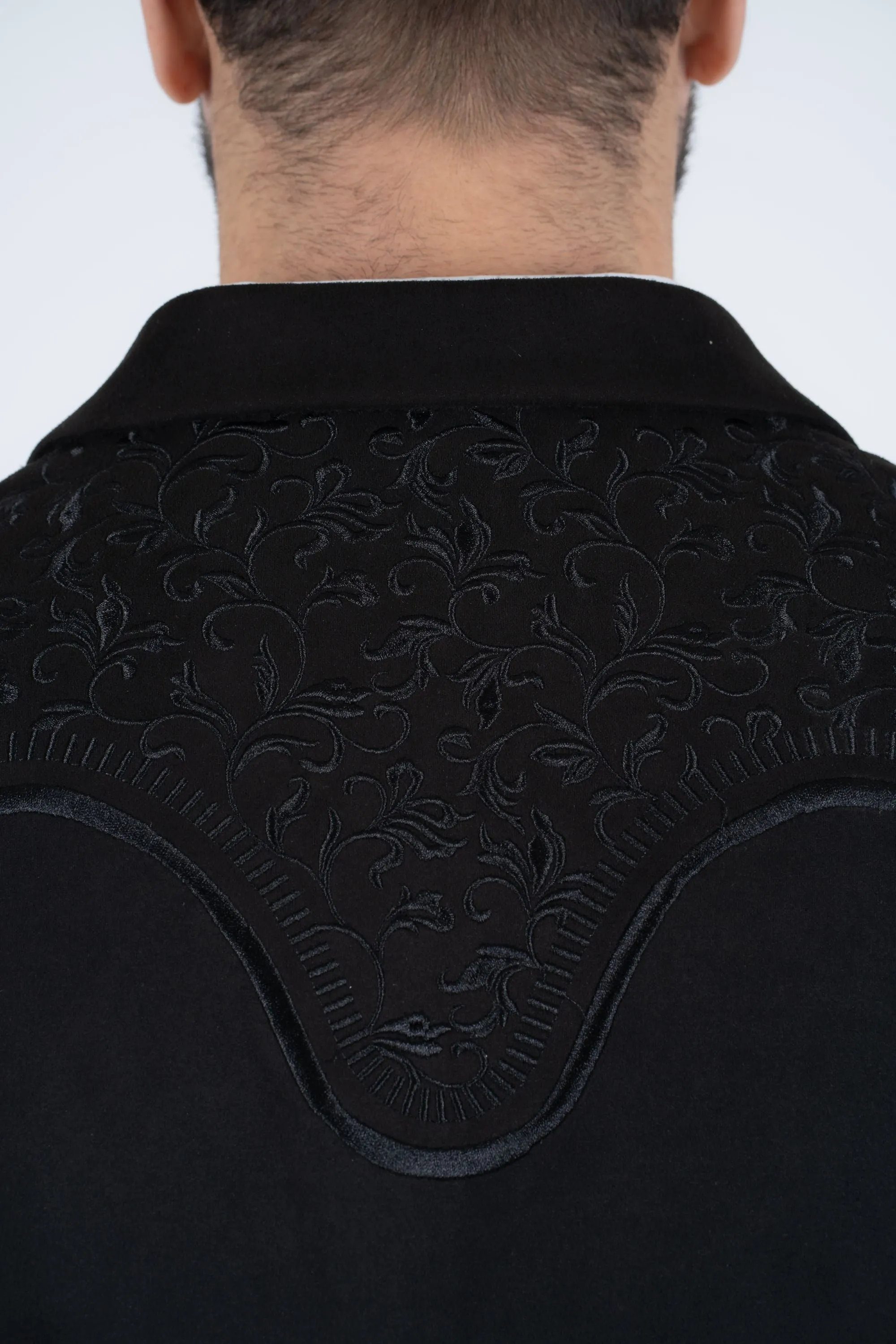 Men's Black Embroidered Faux-Suede Blazer from Platini Fashion