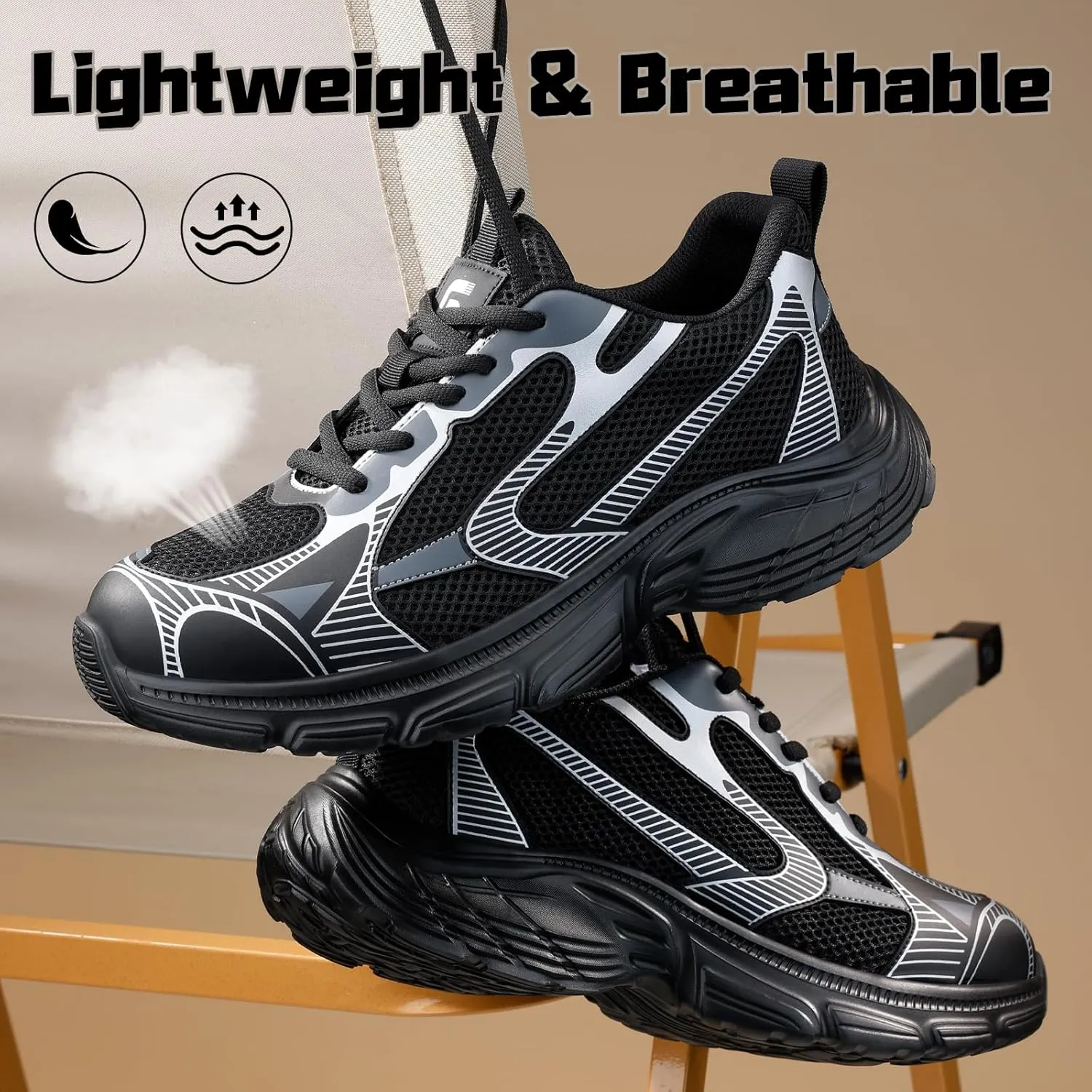 Men's Black Steel Toe Work Shoes, Industrial & Construction Shoes, Casual, Size 13