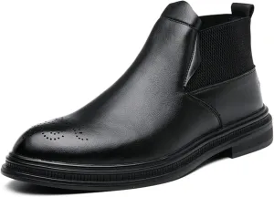 Men's Chelsea Ankle Boots Carved Brogue Burnished Toe Elastic Bandage Vegan Leather Anti-slip Waterproof Non Wearable Dress Slip On