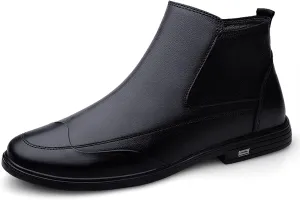 Men's Chelsea Ankle Boots Wave Cap Toe Cowhide Leather Anti-slip Waterproof Non Wearable Casual Dress Slip On